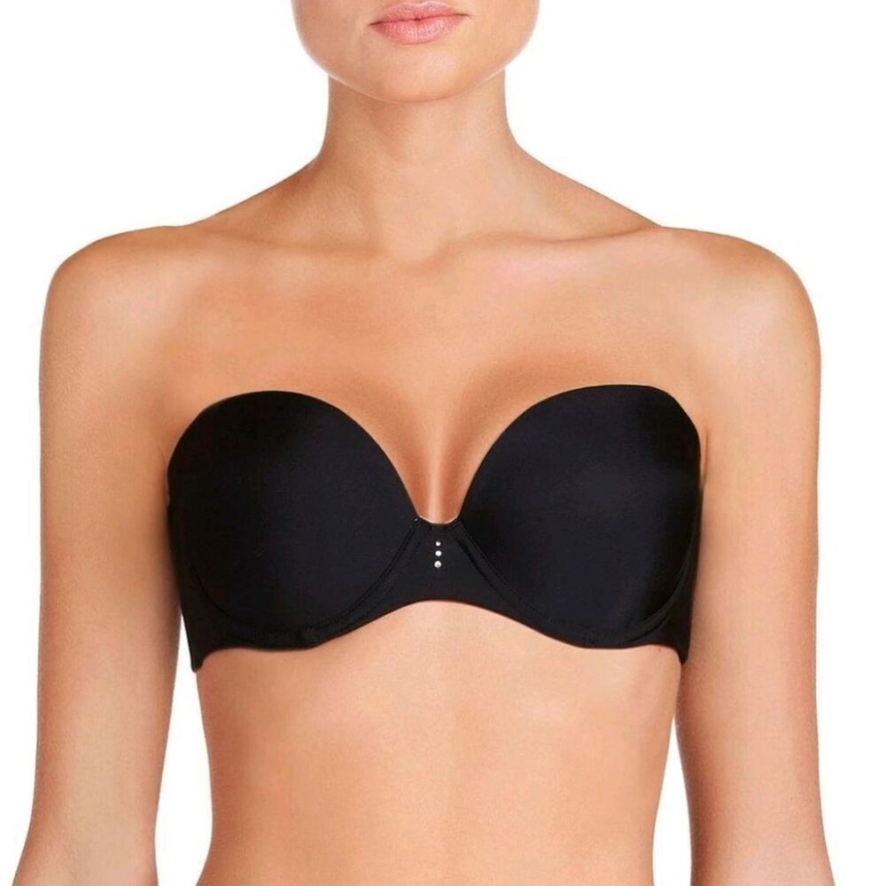 Pleasure State My Fit Black Smooth Push-Up Plunge Strapless Bra Sz 36B